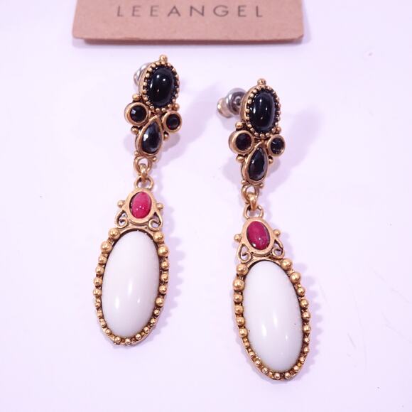 Neiman Marcus Lee Angel Vintage White Oval Cabochon Drop Earrings NWT 125 - Picture 1 of 8